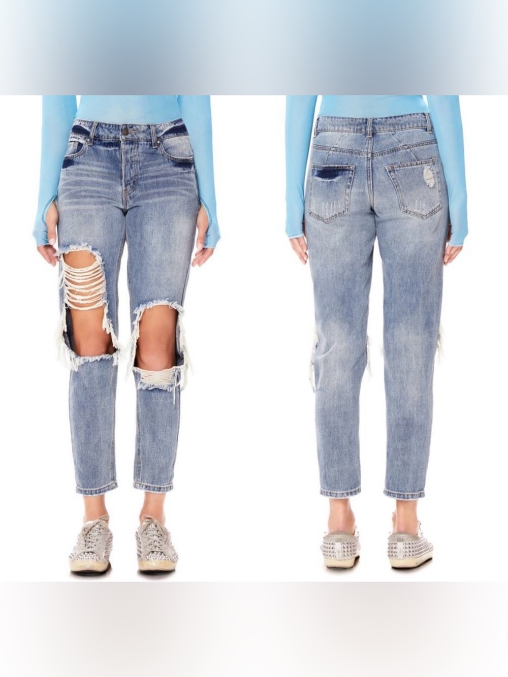 AFRM Cyrus High-Waisted Distressed Boyfriend Ankle Jeans Size 28 Festival Boho